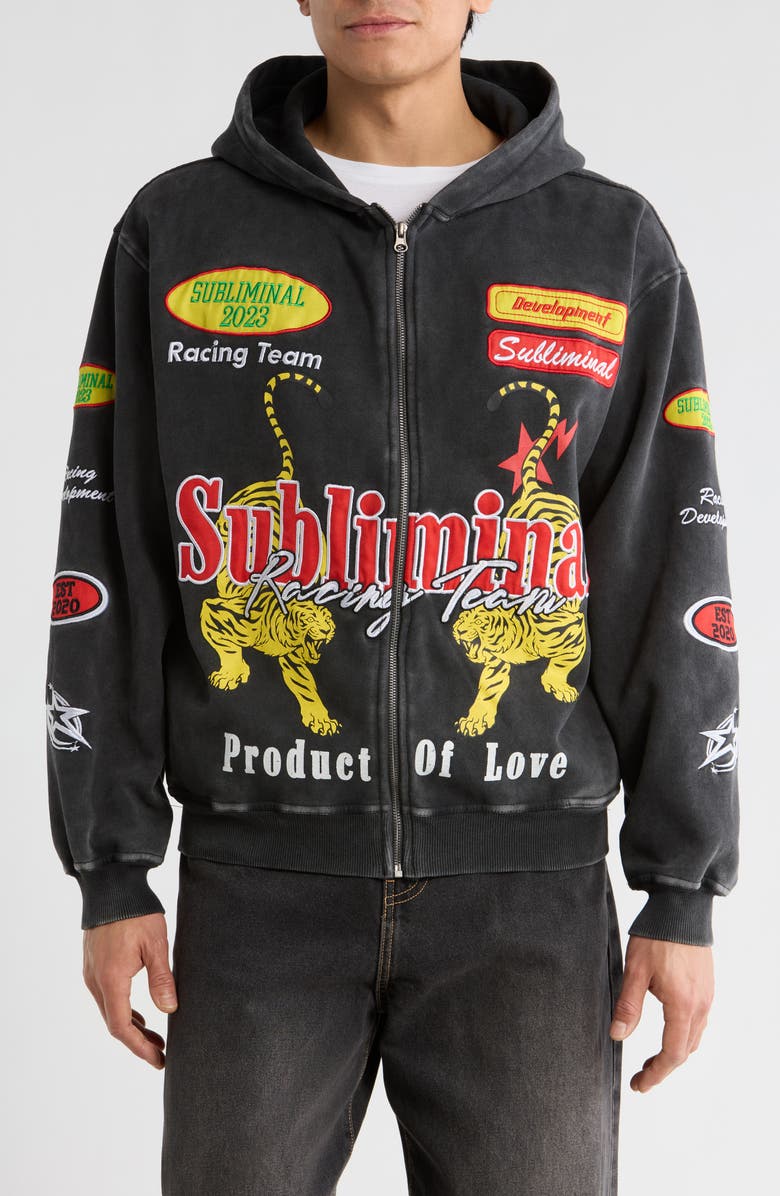 PacSun Subliminal Racing Zip Hoodie, Main, color, Black