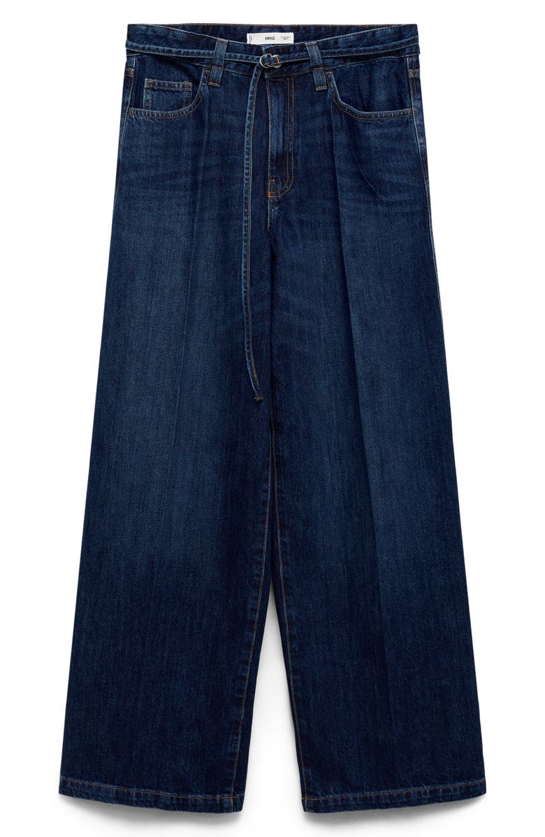MANGO Belt Wide Leg Jeans, Alternate, color, Dark Blue