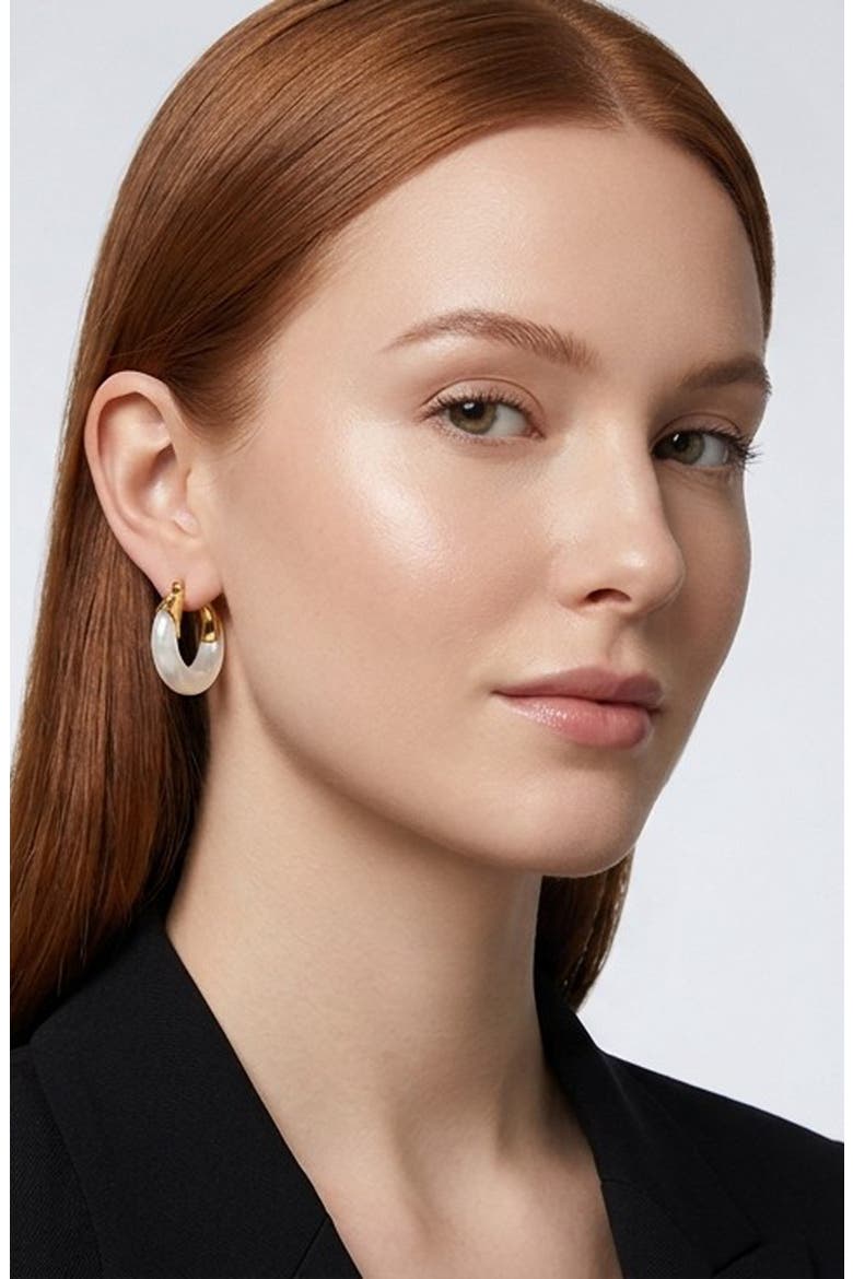Imitation Pearl Hoop Earrings, Alternate, color, GOLD
