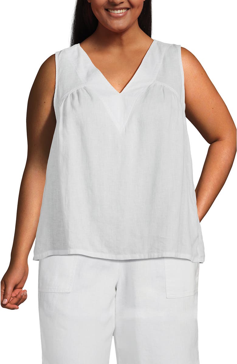 Lands' End Linen V Neck Top, Main, color, White