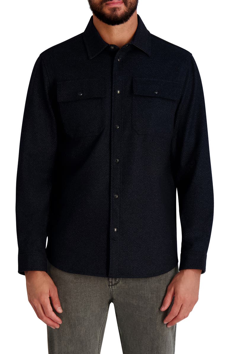 KARL LAGERFELD PARIS Plaid Ponte Shirtjacket, Main, color, Navy