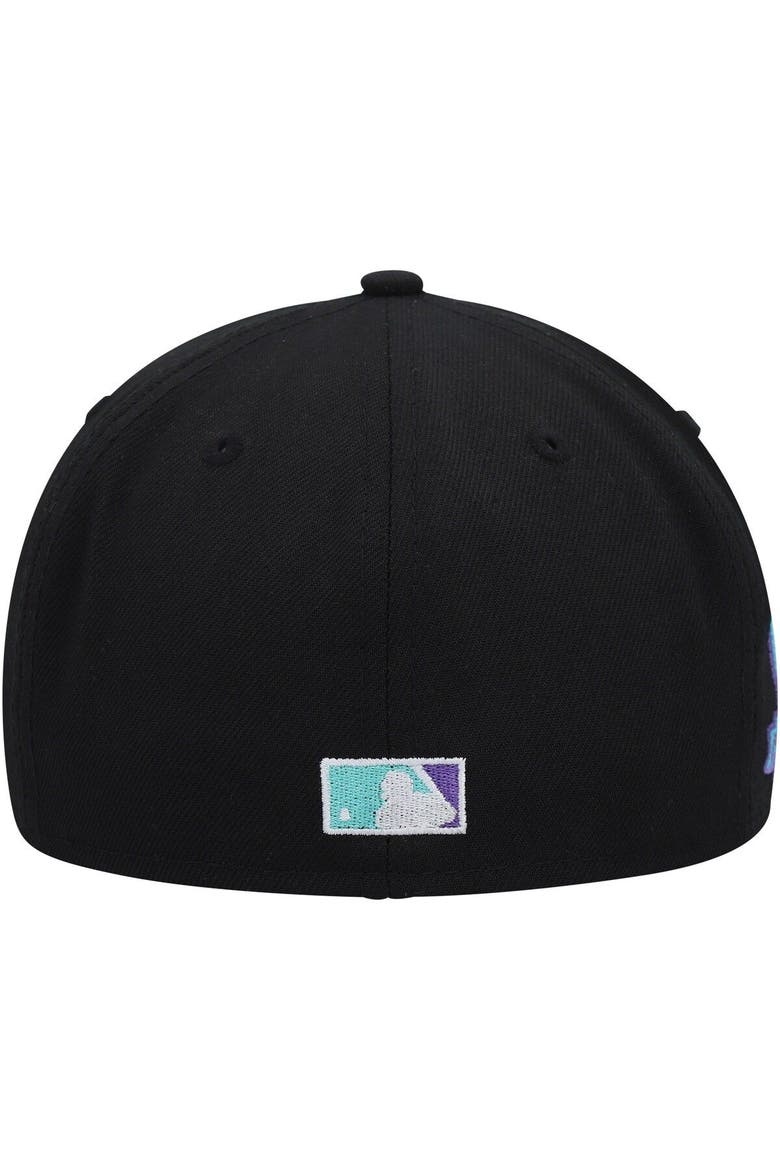 Men's New Era Black Oakland Athletics 40th Anniversary Black Light 59FIFTY Fitted Hat, Alternate, color, Black