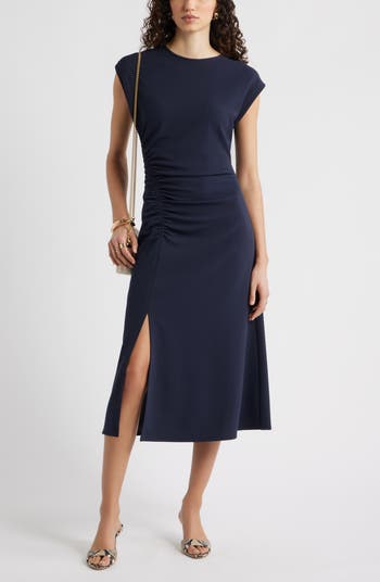 Nordstrom Side Ruched Knit Midi Dress in Navy Night at Nordstrom, Size X-Large