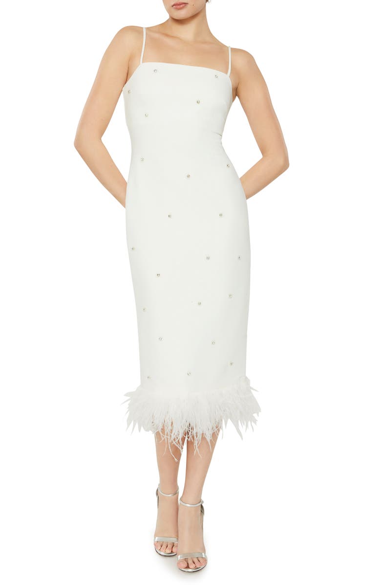 LIKELY Electra Embellished Feather Trim Dress, Main, color, 