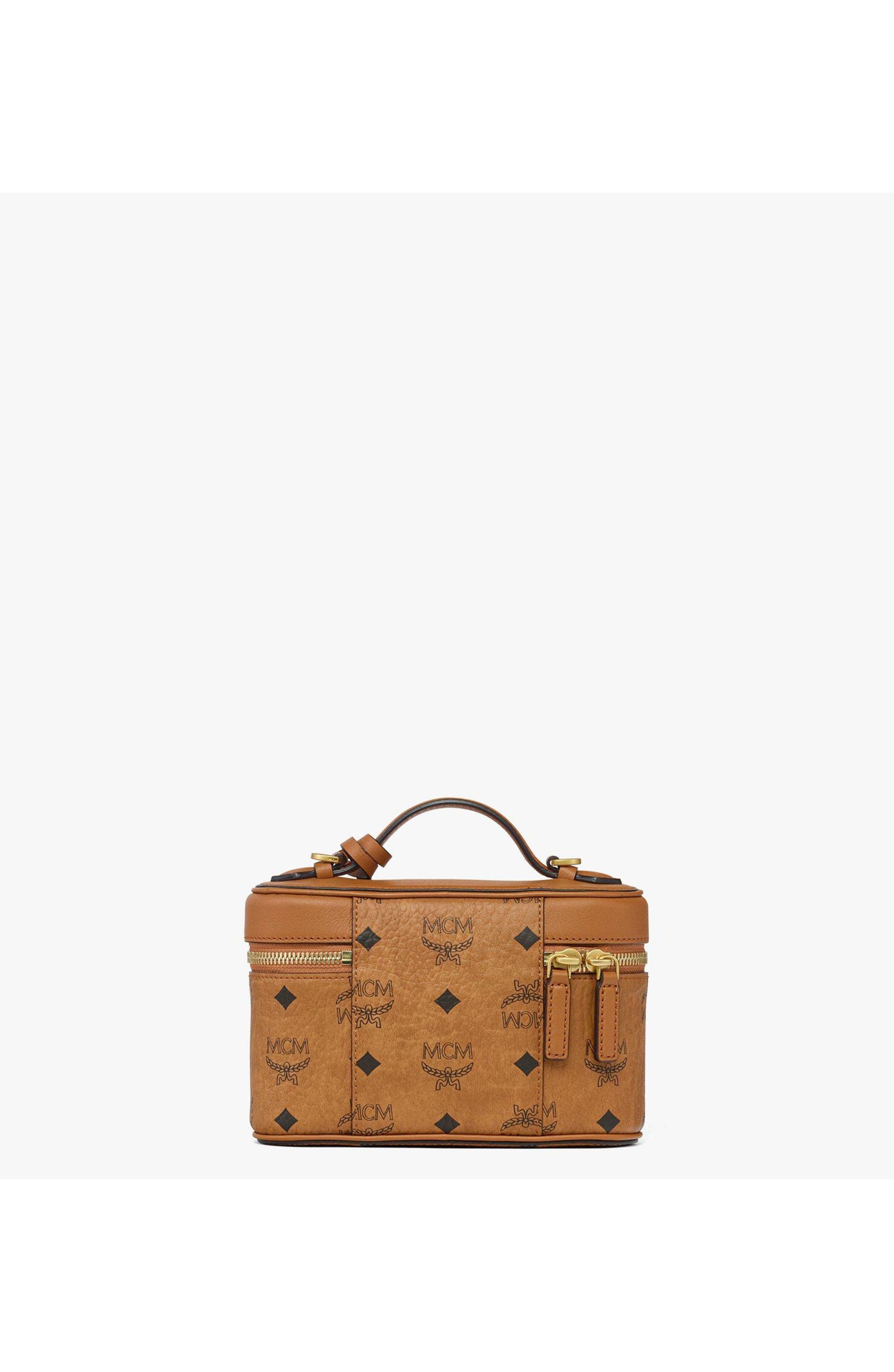 MCM Aren Vanity Case in Visetos Leather Mix, Alternate, color, Cognac