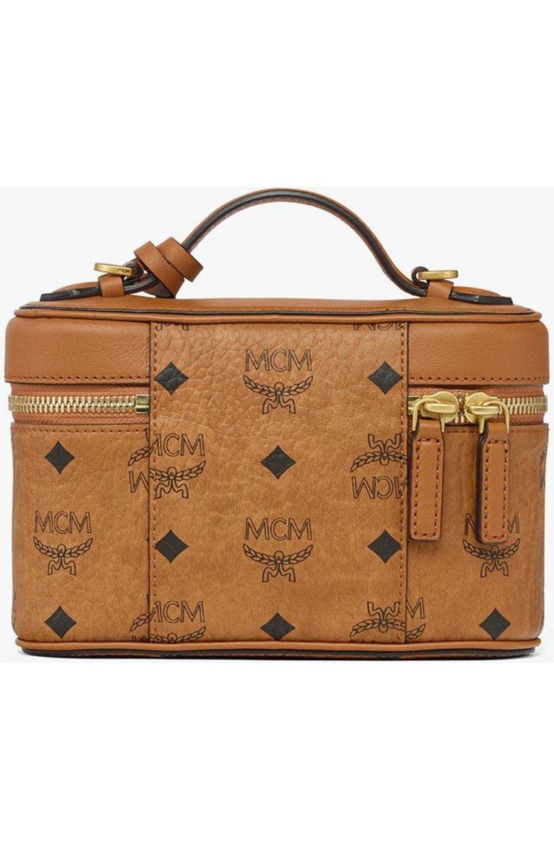 MCM Aren Vanity Case in Visetos Leather Mix, Alternate, color, Cognac