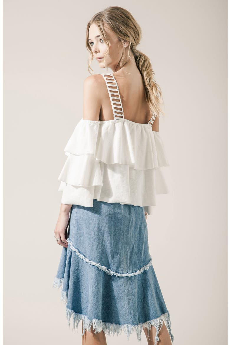 Lace & Ruffle Off the Shoulder Top, Alternate, color, OFF WHITE