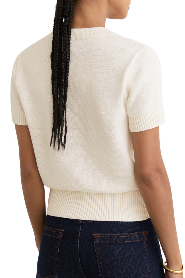 Anya Short Sleeve Cotton & Wool Cardigan, Alternate, color, IVORY
