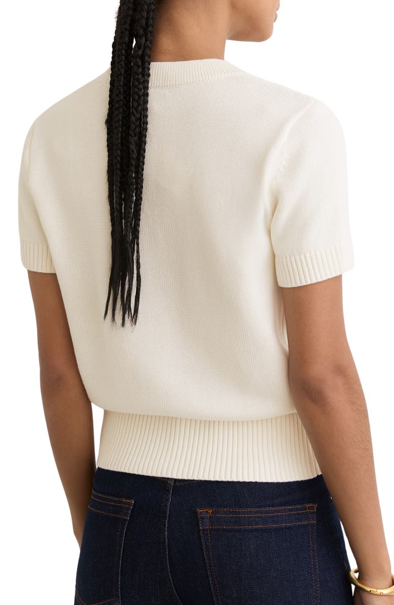 Reiss Anya Short Sleeve Cotton & Wool Cardigan, Alternate, color, Ivory