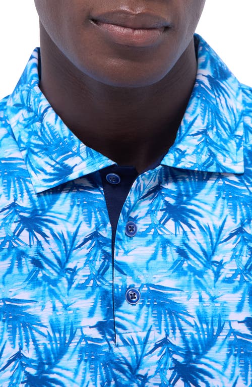 Bugatchi Hendrix Digital Leaf Print Pima Cotton Polo In Aqua