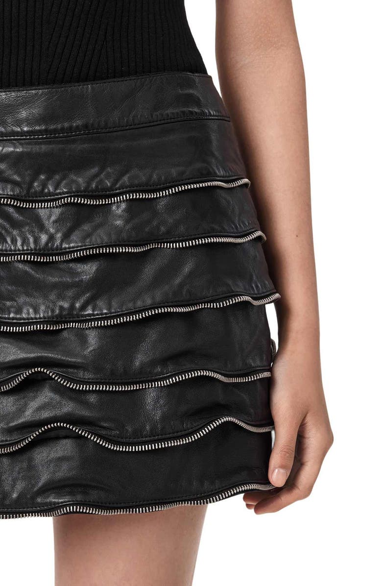 AllSaints Emara Leather Miniskirt, Alternate, color, Black