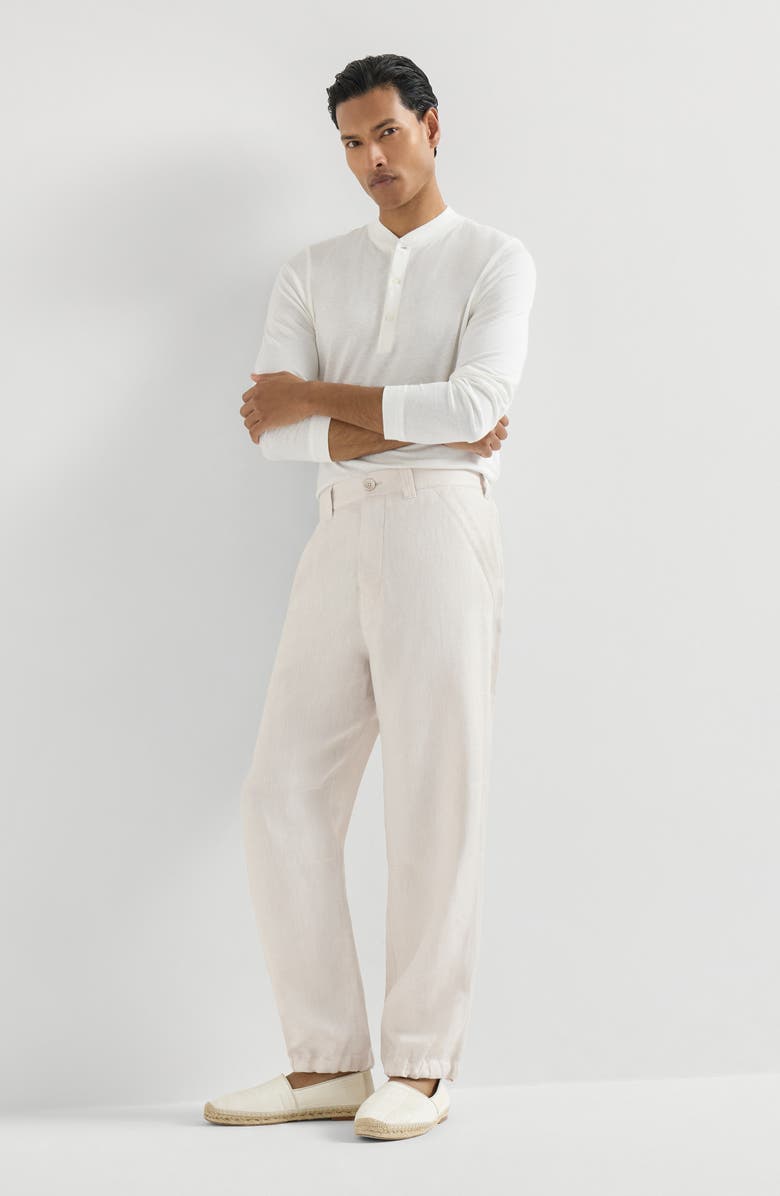 Brunello Cucinelli Linen trousers with drawstring, Alternate, color, Shell