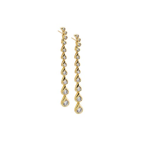 CZ Pear Bezel Curved Drop Stud Earring