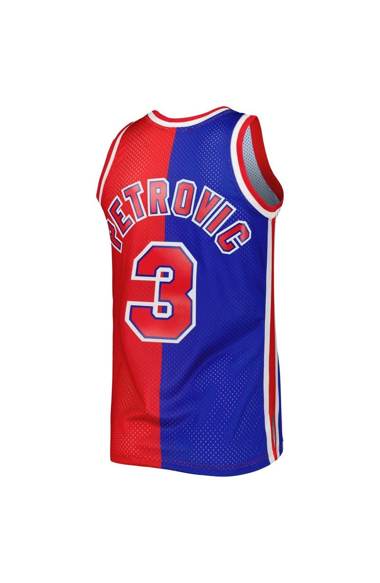 Mitchell & Ness Men's Mitchell & Ness Drazen Petrovic Blue/Red New Jersey Nets Hardwood Classics 1992/93 Split Swingman Jersey, Alternate, color, 