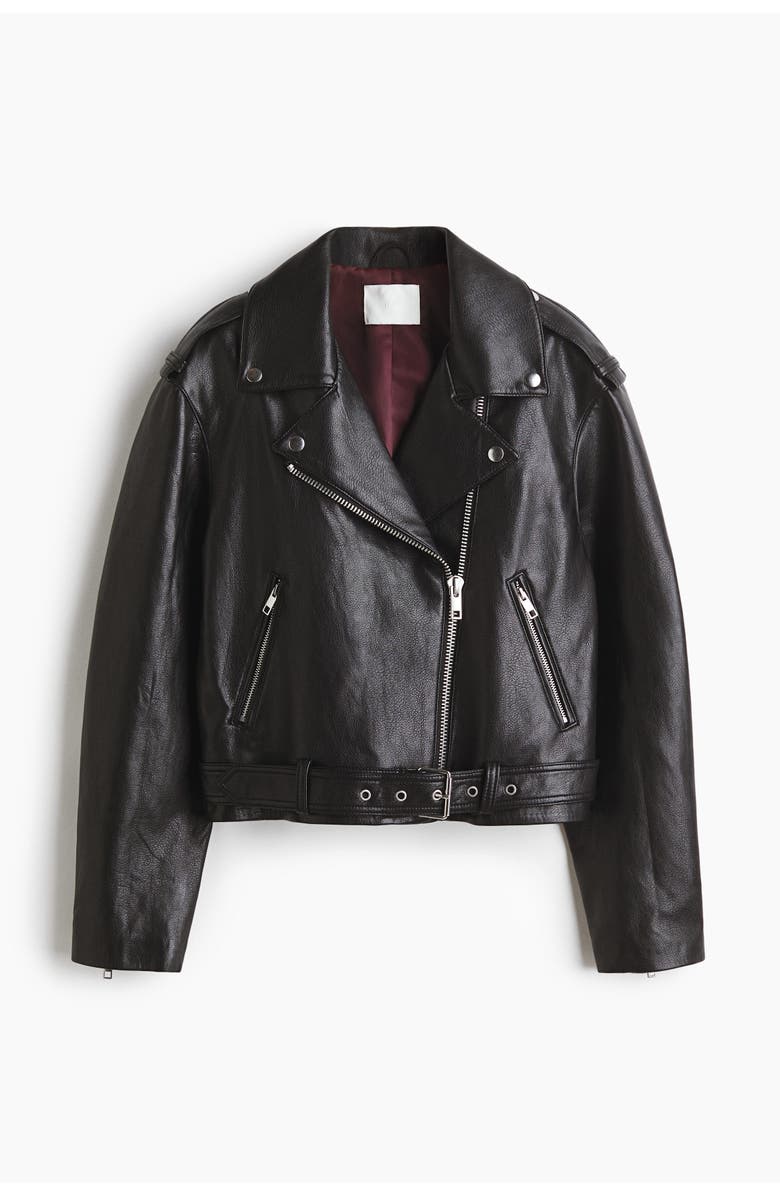 H&M Coated Biker Jacket, Main, color, Black