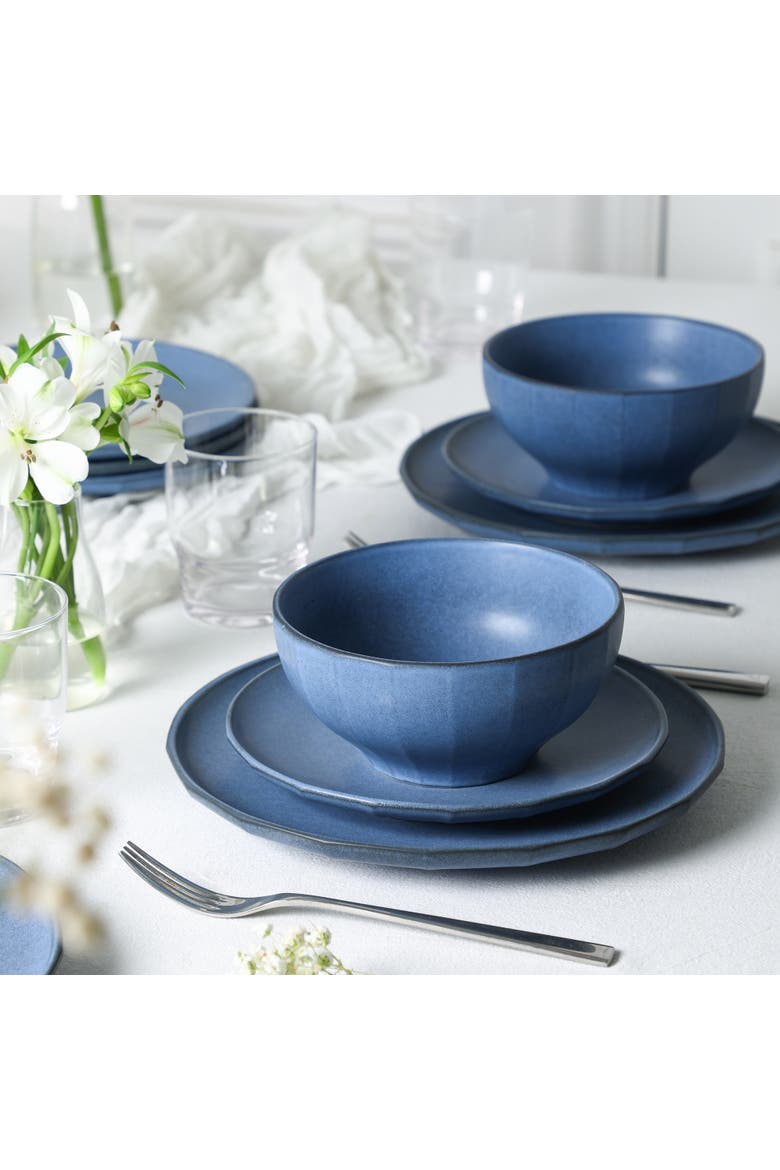 Rio Stoneware 32-Piece Dinnerware Set with Glasses, Alternate, color, Blue