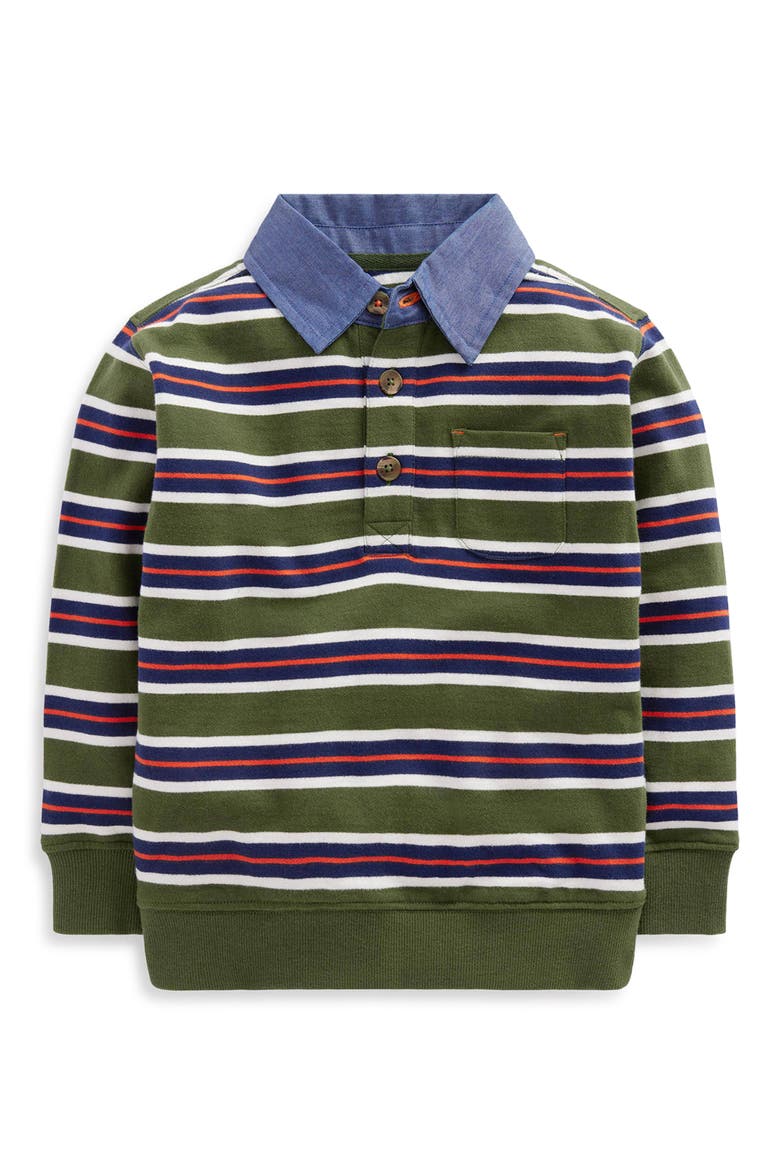 Kids' Striped Collared Sweatshirt, Main, color, BRUNSWICK GREEN / COLLEGE NAVY
