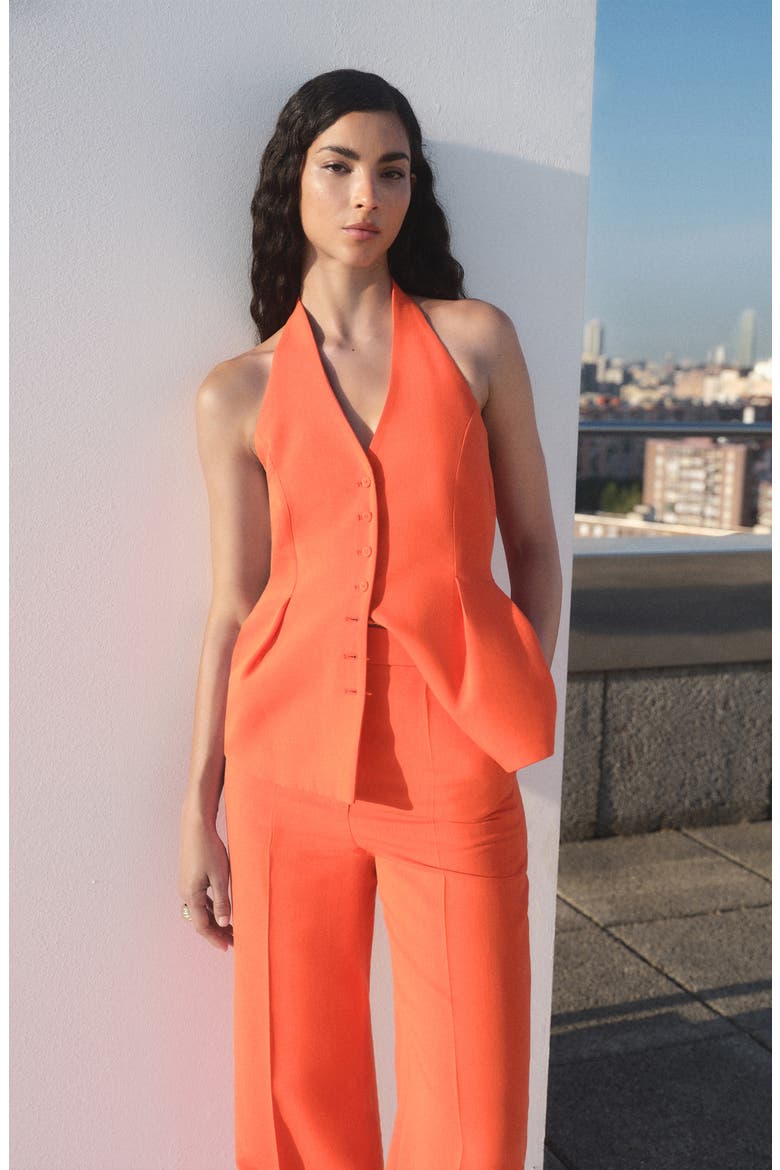 Pleated Straight Leg Pants, Alternate, color, CORAL RED