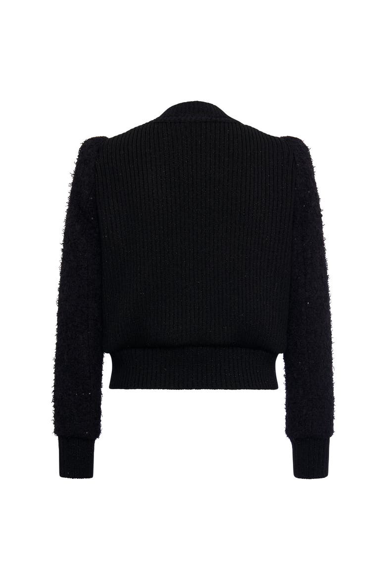 Tweed Bomber Jacket With Knitted Back, Main, color, Black