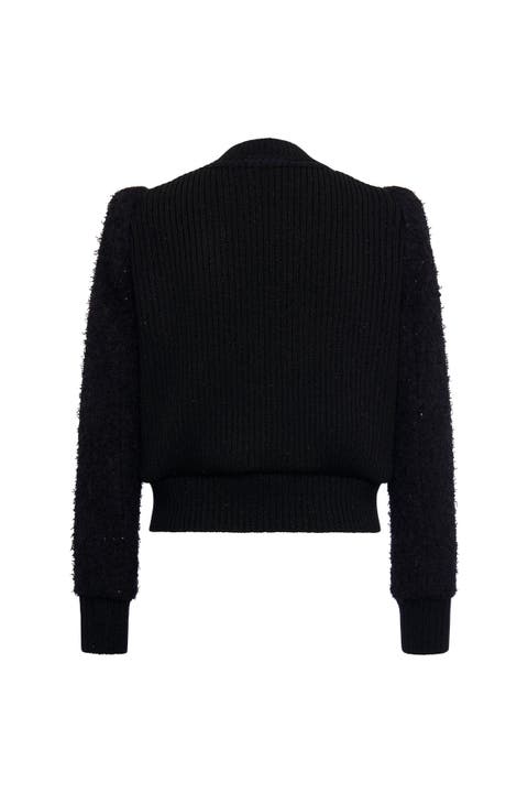 Tweed Bomber Jacket With Knitted Back