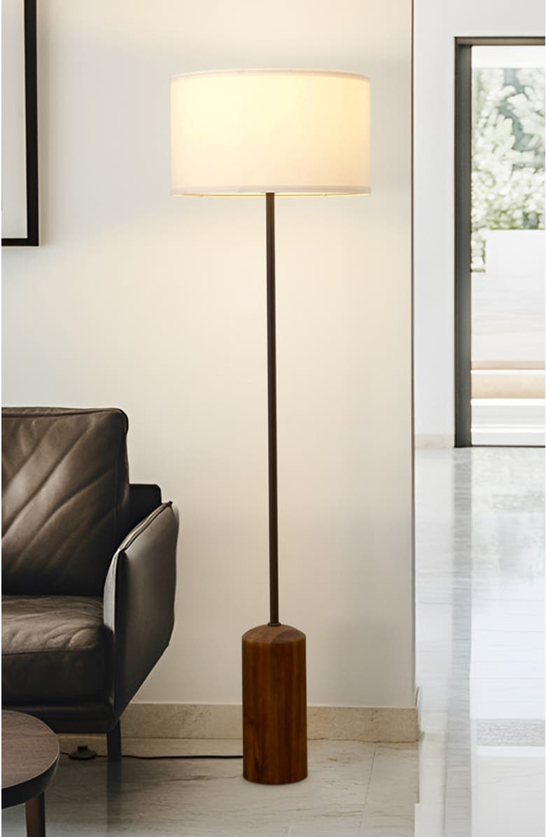 Brightech Oren 60" Modern LED Floor Lamp with Stable Wood Base in Walnut, Bulb Included, Alternate, color, Walnut