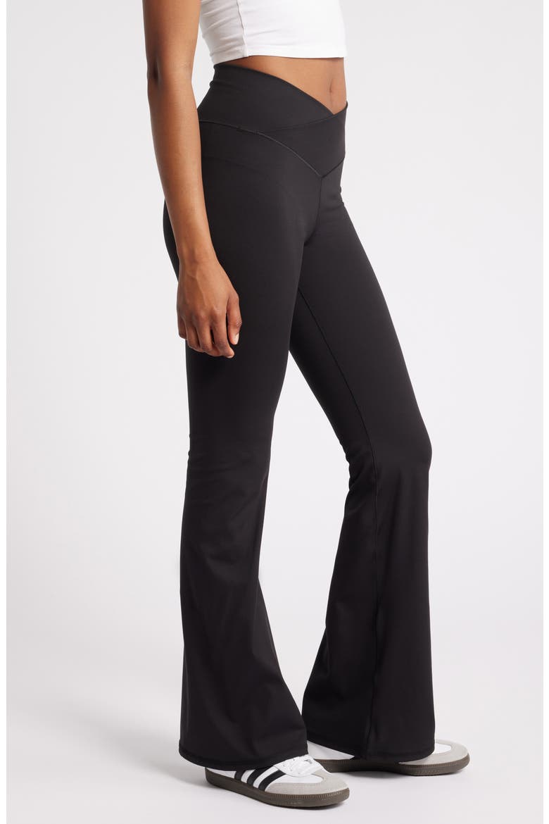 Crossover Flare Yoga Pants, Alternate, color, BLACK