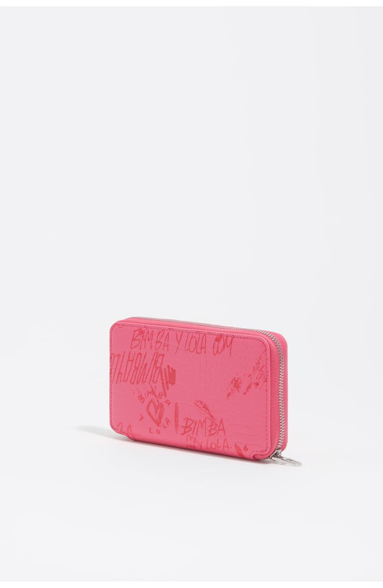 Bimba y Lola Medium Shiny Textured Bimba Logos Print Horizontal Wallet, Alternate, color, Bimba Logos Pink Berry