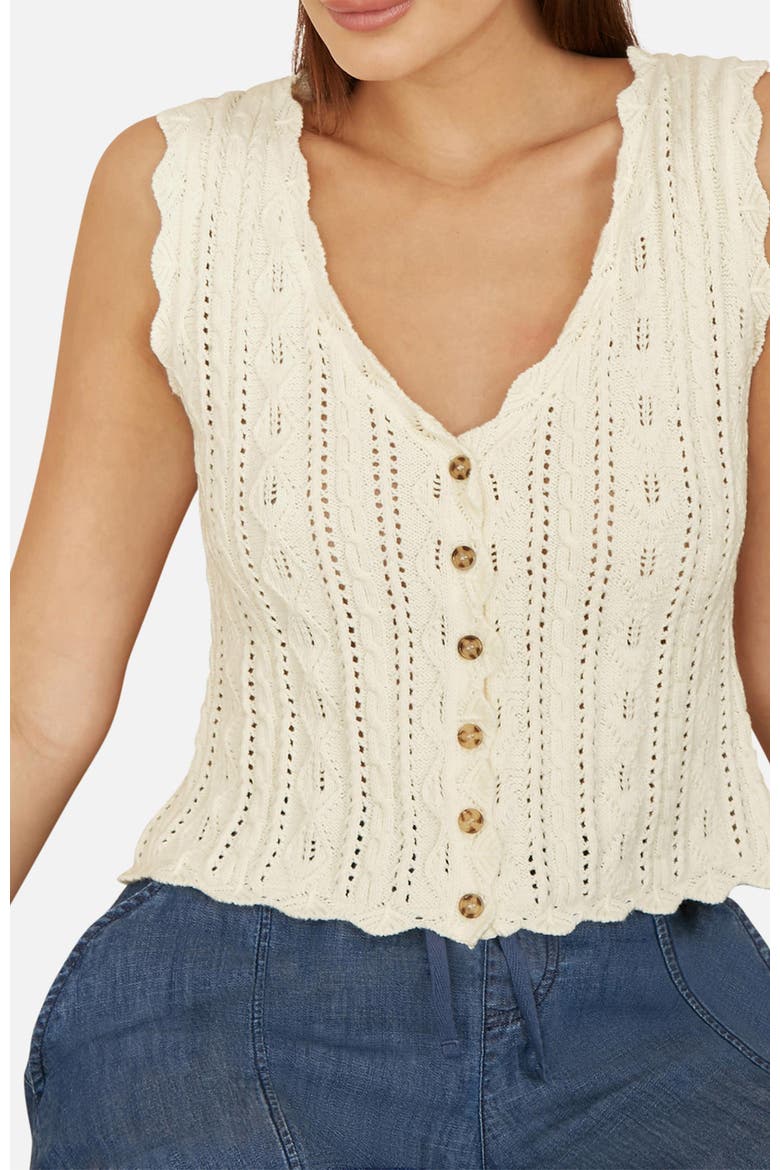 V Neck Button Down Crochet Knitted Top, Alternate, color, Ivory