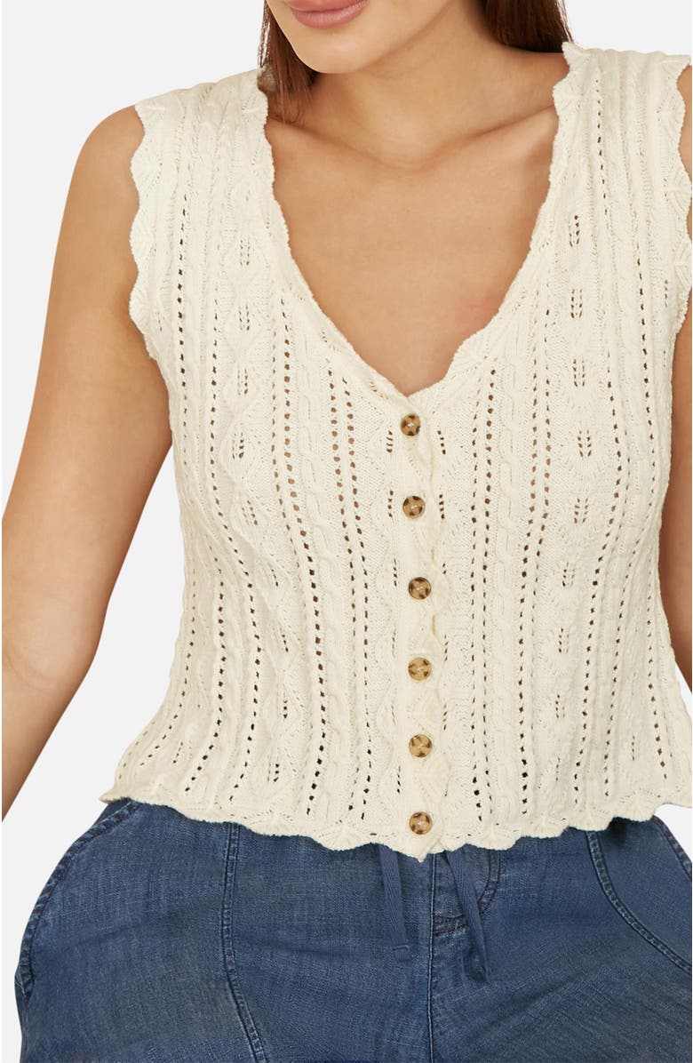 Yumi V Neck Button Down Crochet Knitted Top, Alternate, color, Ivory