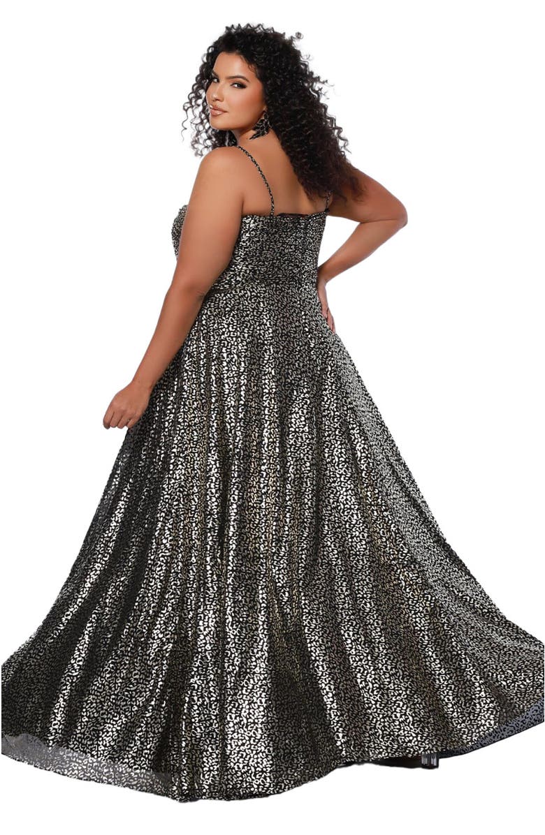 Sydney's Closet Animal Print Spaghetti Strap Plus Size A-Line Gown, Alternate, color, Animal Print