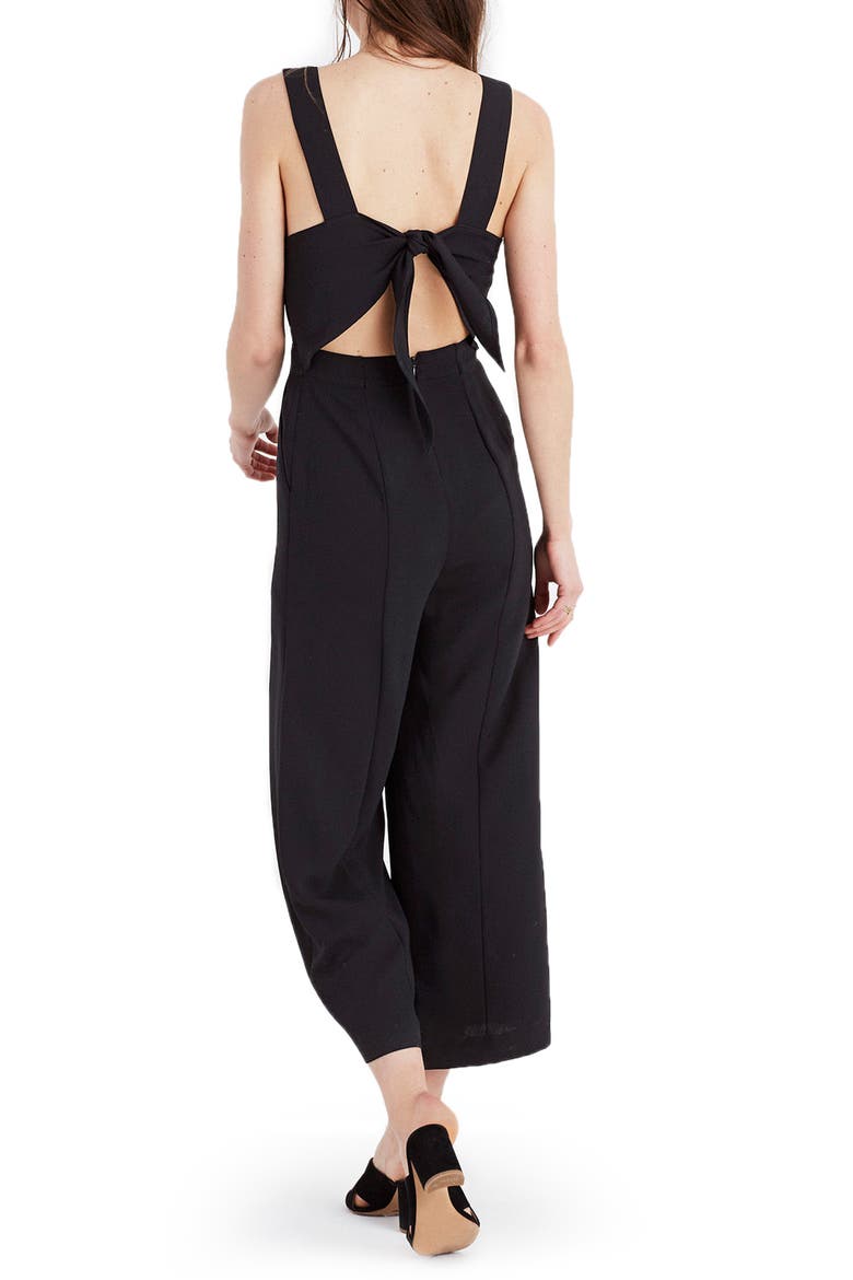 Apron Bow Back Jumpsuit, Alternate, color, TRUE BLACK
