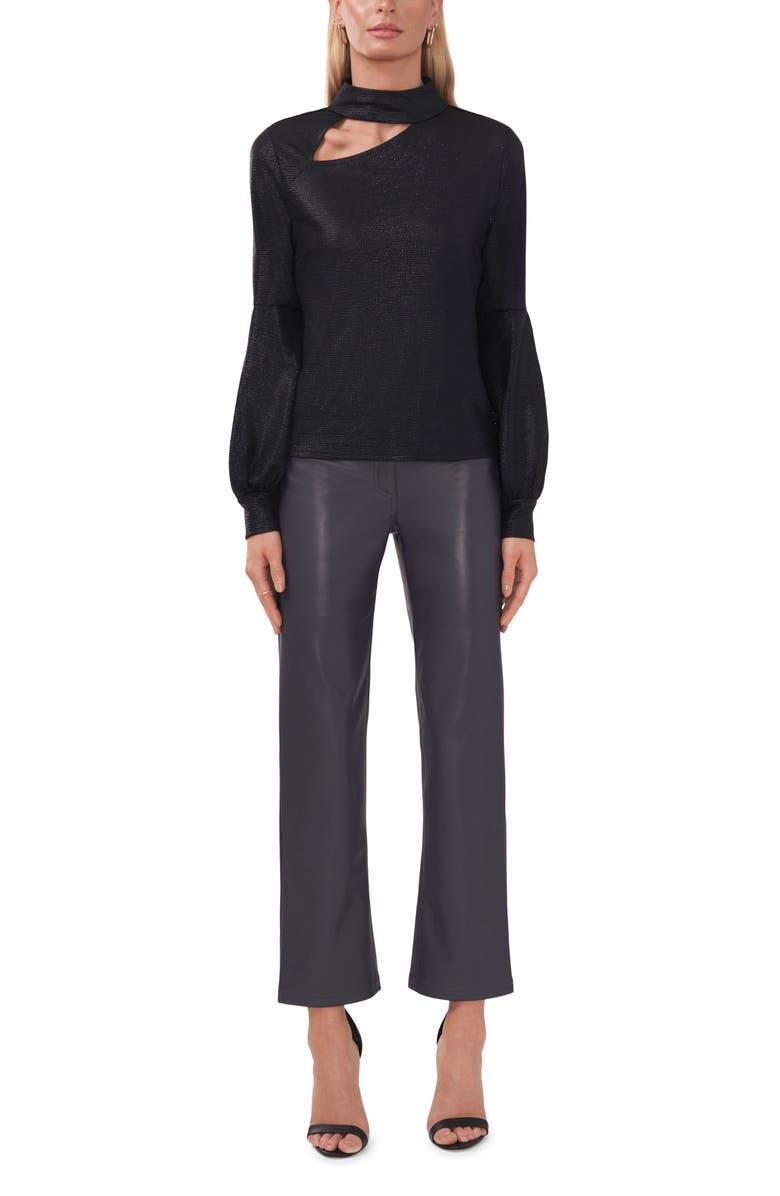 Halogen<sup>®</sup> Metallic Mock Neck Cutout Top, Alternate, color, Rich Black