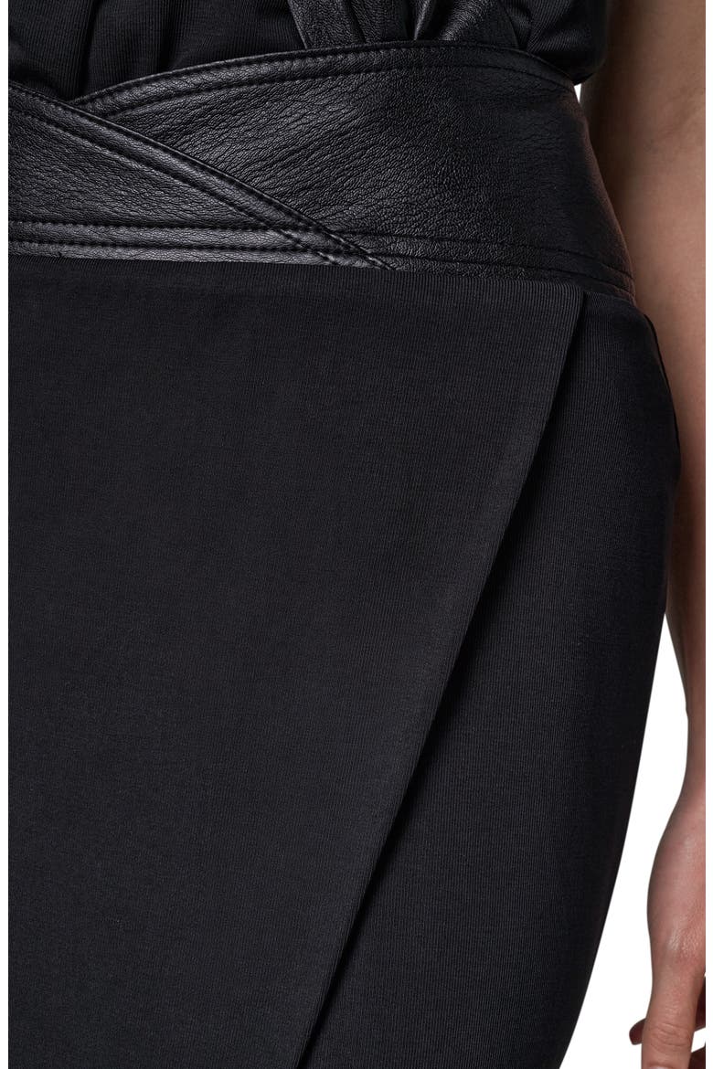 Faux Leather Trim Twist Midi Skirt, Alternate, color, BLACK