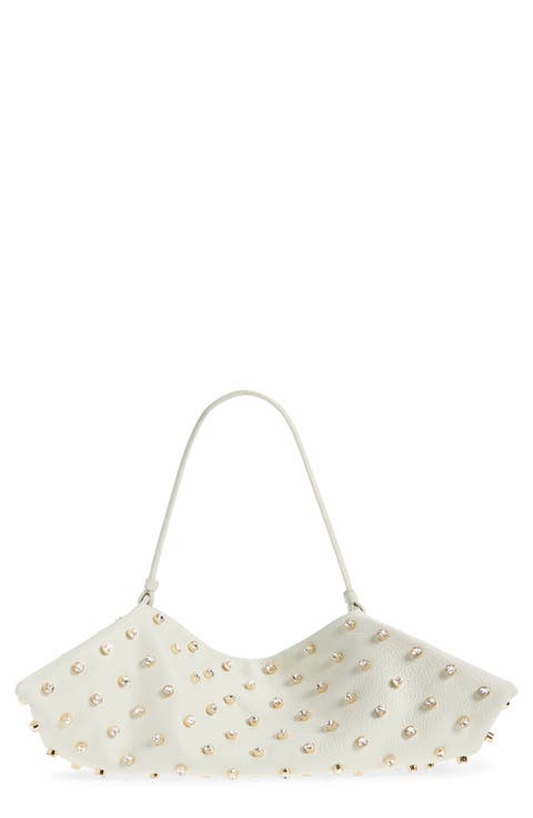 Origami Crystal Studded East/West Leather Bag