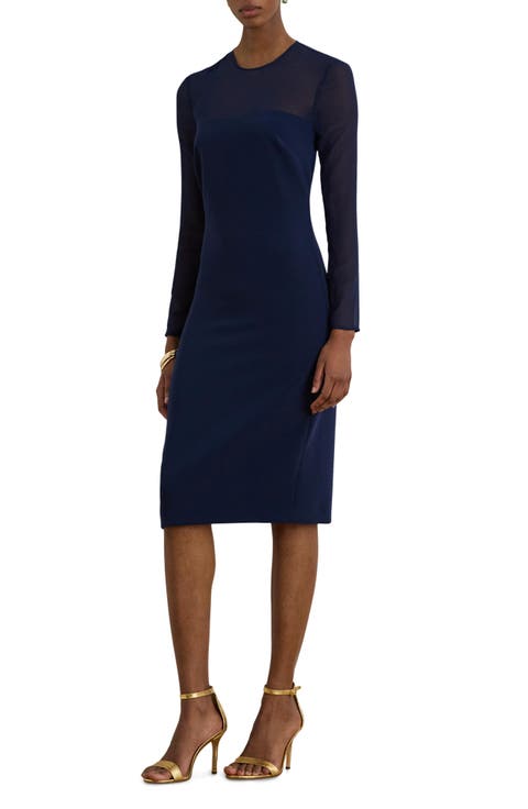 Sheer Yoke Wool Cocktail Dress