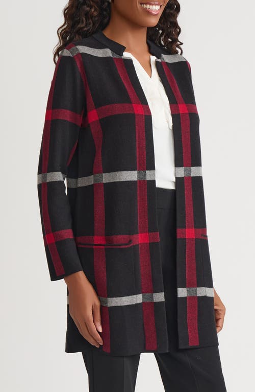 Kasper Plaid Longline Open Front Sweater Coat In Black