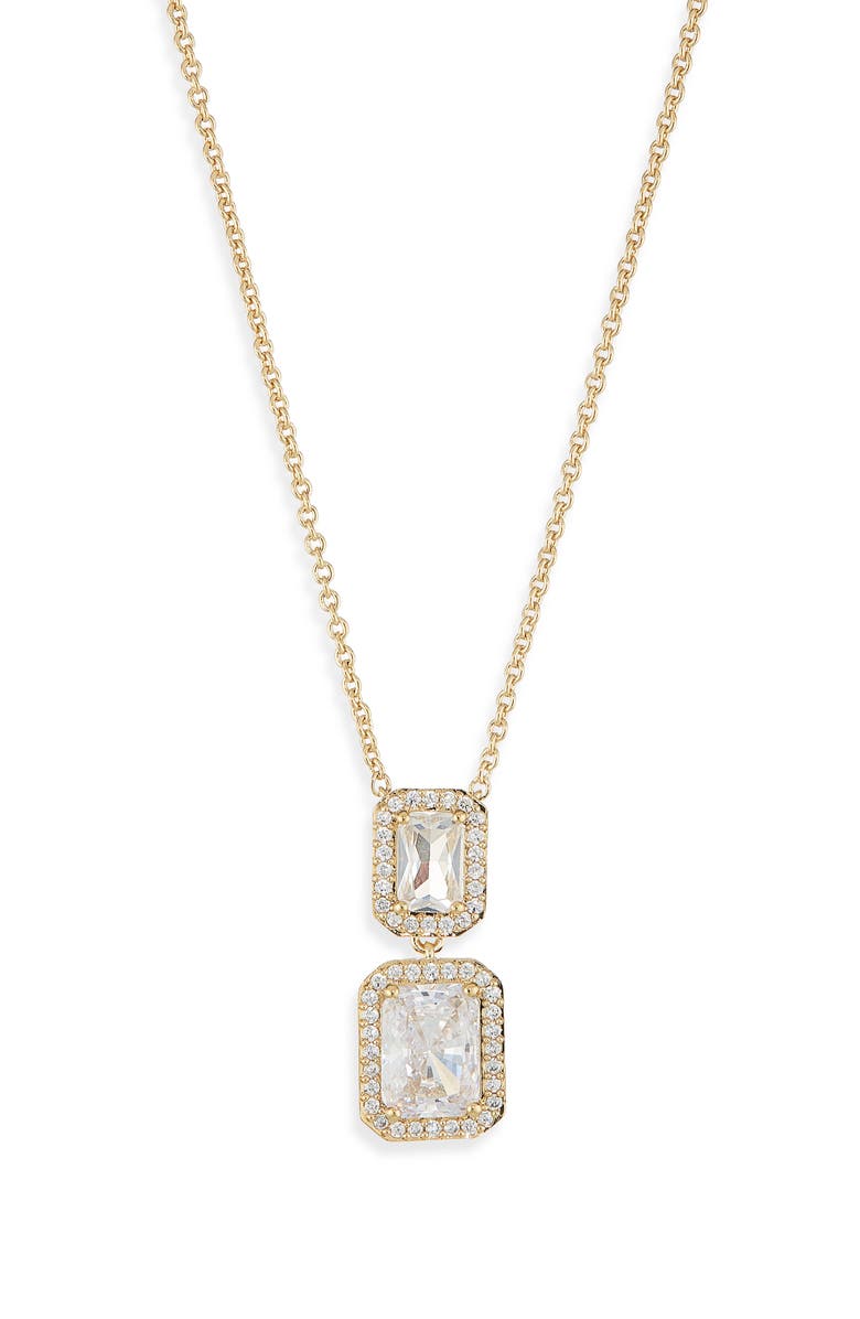 Nadri Halo Emerald Pendant Necklace, Main, color, Gold