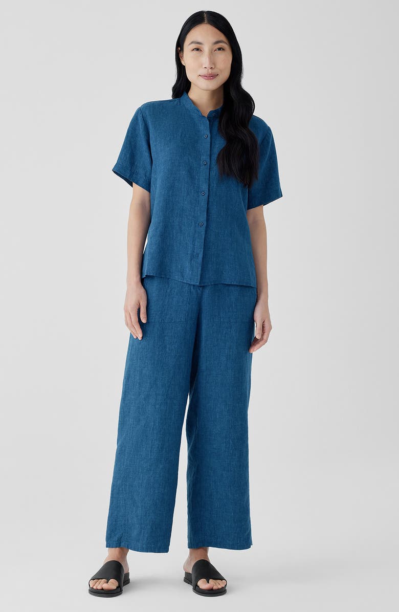 Eileen Fisher Organic Linen Ankle Wide Leg Pants, Alternate, color, Atlantis