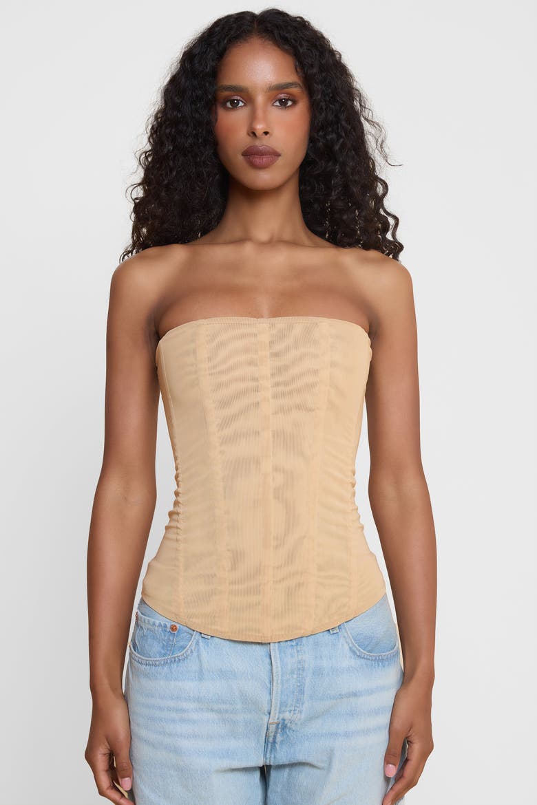 Muse Mesh Corset Top, Main, color, Tan