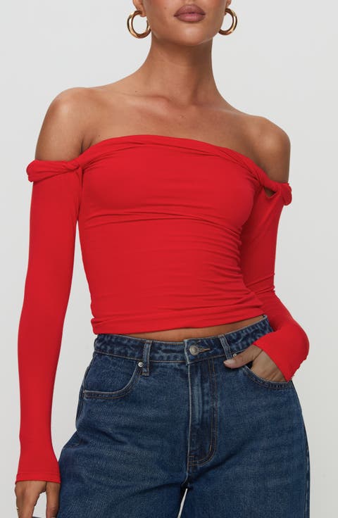 THEREDTHREAD】S drop off shoulder tops