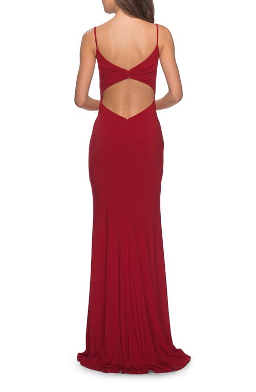 La Femme Long Jersey Dress With V-neck And Open Back
