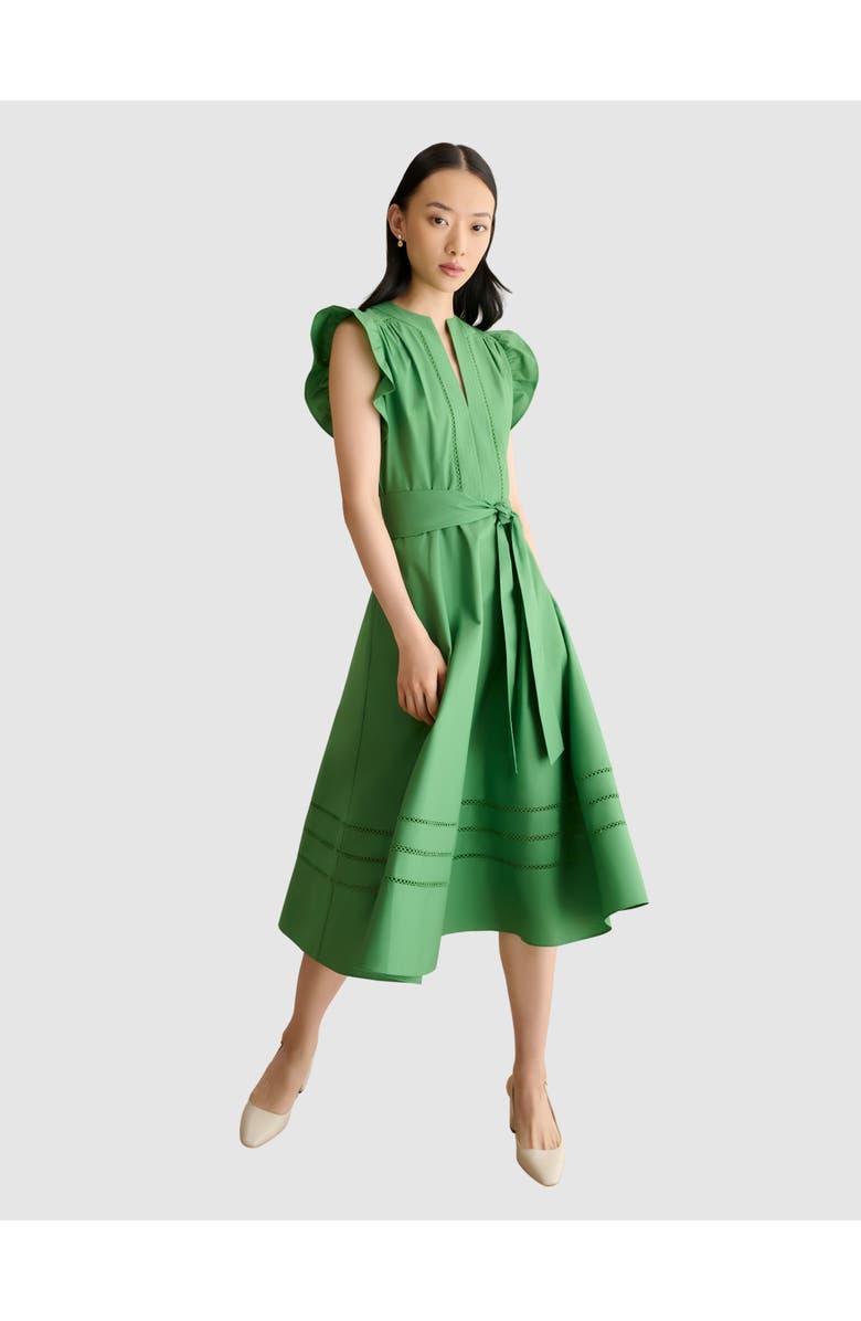 HOBBS LONDON Vanessa Ruffle Sleeve Midi Dress, Main, color, Applegreen