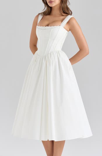Amara Corset Stretch Cotton Cocktail Midi Dress