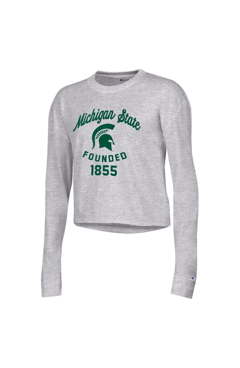Champion Women's Champion Heather Gray Michigan State Spartans Boyfriend Cropped Long Sleeve T-Shirt, Alternate, color, Heather Gray
