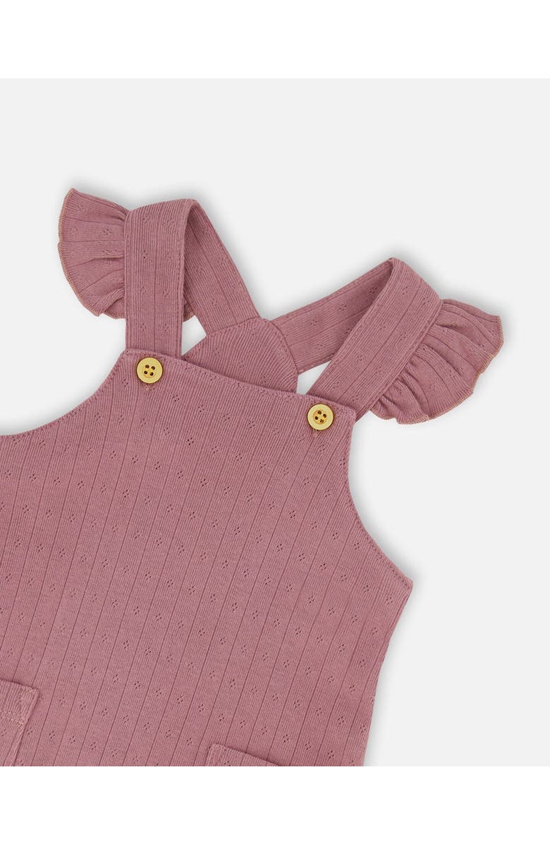 Deux par Deux Baby Girl's Printed Organic Cotton Bodysuit And Pointelle Overall Set Woodrose, Alternate, color, 