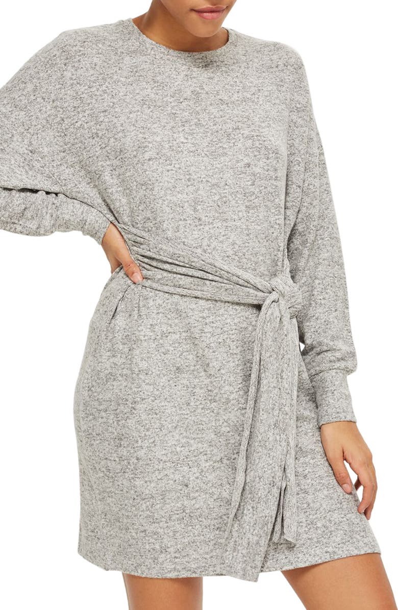 Topshop Tie Front Sweater Dress, Main, color,