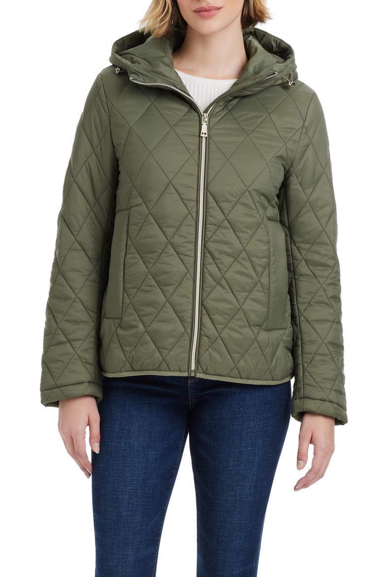 Water Resistant Hooded Quilted Jacket, Main, color, LIGHT OLIVE