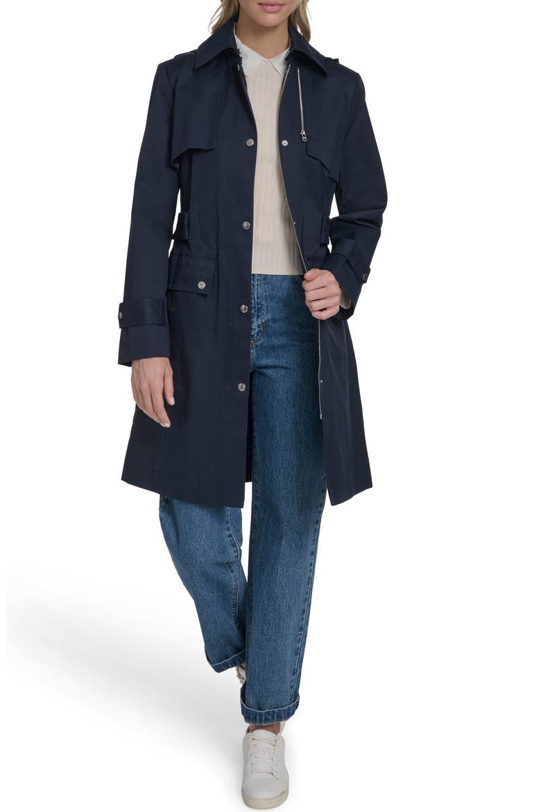 Water Resistant Convertible Collar Belted Trench Coat with Removable Hood, Alternate, color, NAVY