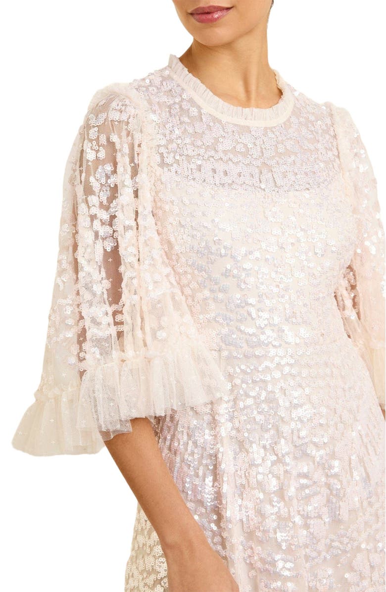 Needle & Thread Anais Sequin 3/4 Sleeve Maxi Gown, Alternate, color, Cream/Dusk Pink