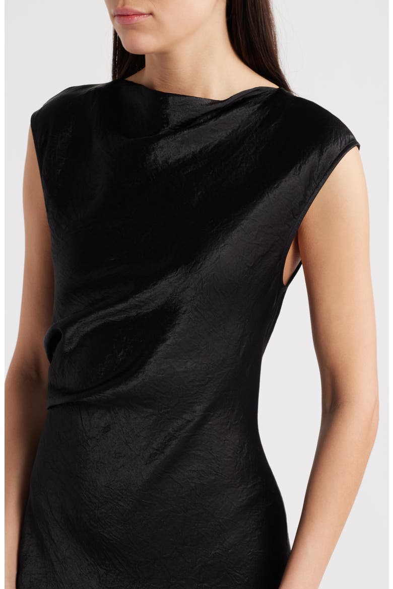Cap Sleeve Satin Midi Dress, Alternate, color, BLACK DARK